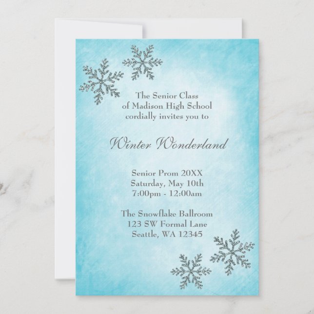 Winter Wonderland Snowflakes Teal Prom Formal Invitation (Front)