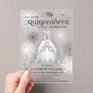 "Winter wonderland Snowflakes tiara Quinceañera Acrylic Invitations