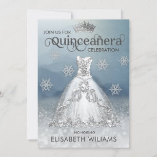 "Winter wonderland Snowflakes tiara Quinceañera  Invitation