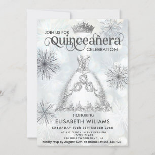 "Winter wonderland Snowflakes tiara Quinceañera Invitation