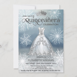 "Winter wonderland Snowflakes tiara Quinceañera  Invitation