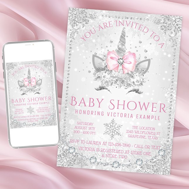 Winter Wonderland Snowflakes Unicorn Baby Shower Invitation (Creator Uploaded)