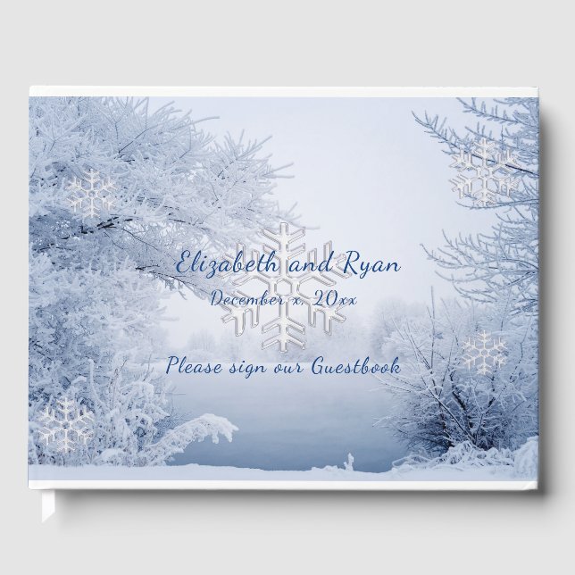 Winter Wonderland, Snowflakes, Wedding Guest Book (Front)