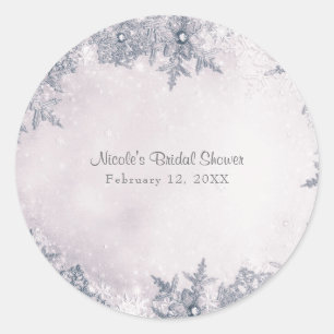 Winter Wonderland Snowflakes White Blue Elegant Classic Round Sticker