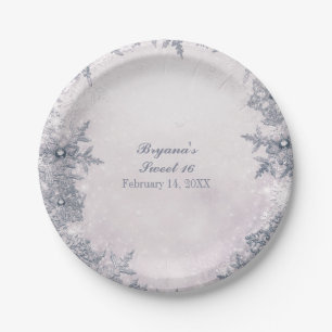 Winter Wonderland Snowflakes White Elegant Party Paper Plate