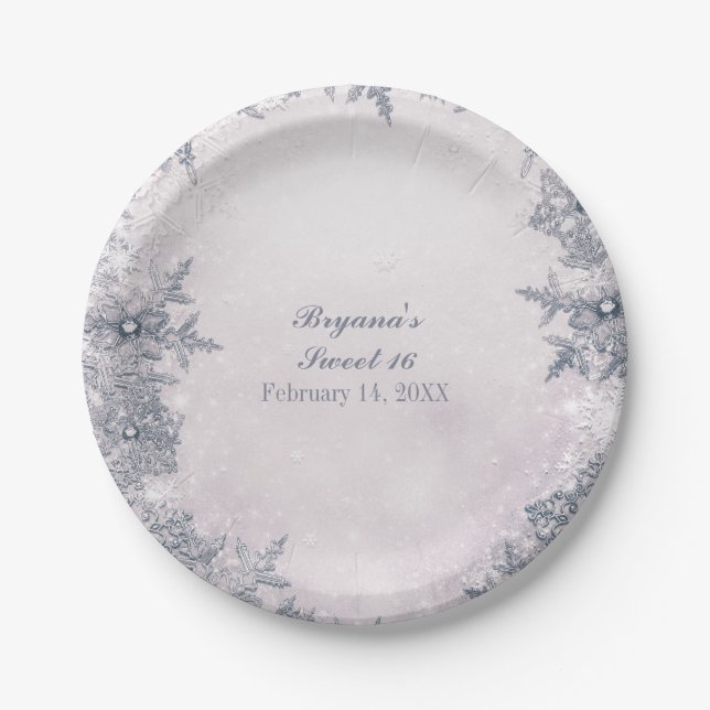 Winter Wonderland Snowflakes White Elegant Party Paper Plate (Front)