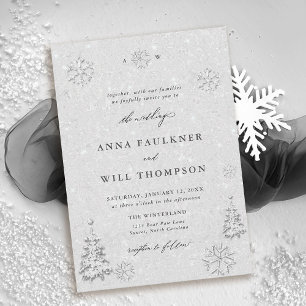 Winter Wonderland Snowflakes White Elegant Wedding Invitation