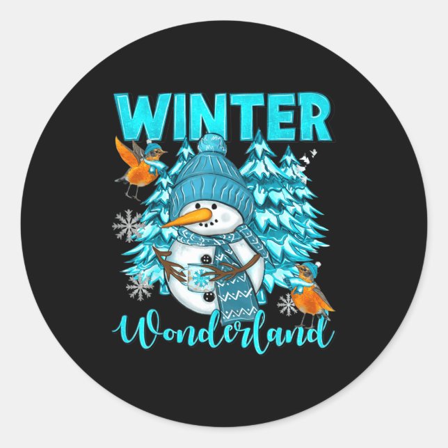 Winter Wonderland Snowman And Snowflakes Cozy Wint Classic Round Sticker (Front)