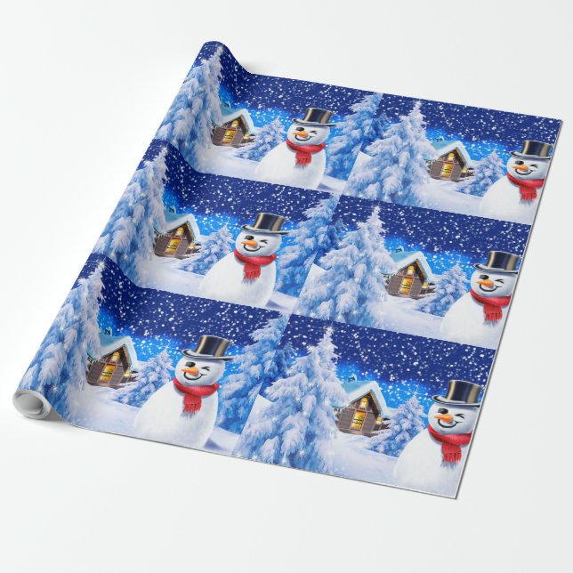 Winter wonderland snowman Christmas wrapping paper (Unrolled)