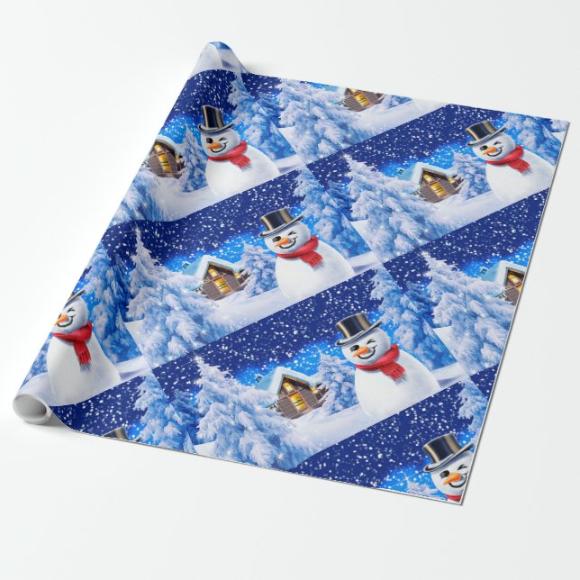 Winter wonderland snowman Christmas wrapping paper (Unrolled)