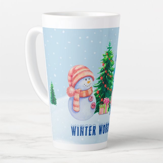 Winter Wonderland Snowman Couple Latte Mug (Left Angle)