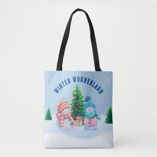 Winter Wonderland Snowman Couple Tote (Front)