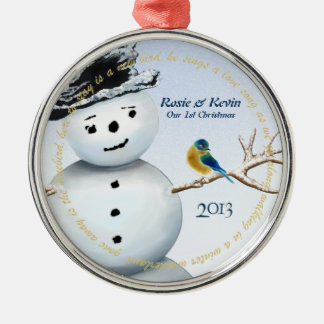 Winter Wonderland Snowman with Love Bird Metal Tree Decoration