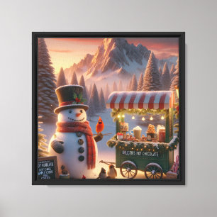 Winter Wonderland Snowman's Hot Chocolate Cart Canvas Print