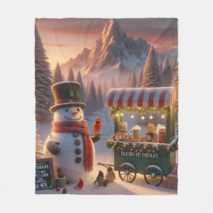 Winter Wonderland Snowman's Hot Chocolate Cart Fleece Blanket