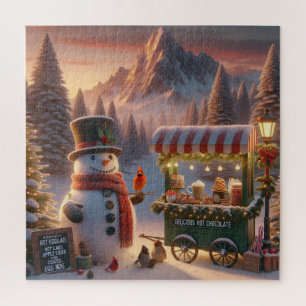 Winter Wonderland Snowman's Hot Chocolate Cart Jigsaw Puzzle