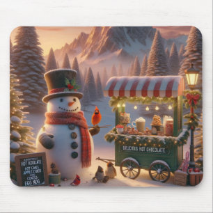 Winter Wonderland Snowman's Hot Chocolate Cart Mouse Mat