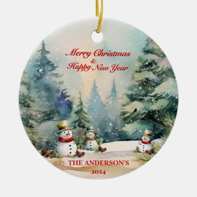 Winter Wonderland Snowmen Holiday Ceramic Tree Decoration (Front)