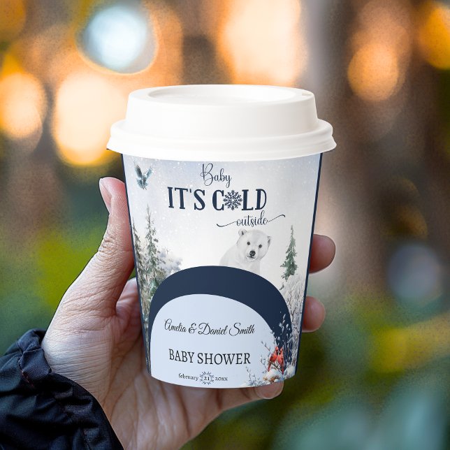 Winter Wonderland Snowy Bear Bird Baby Shower Paper Cups (Creator Uploaded)