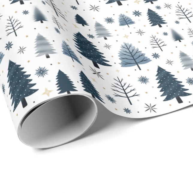 Winter Wonderland Snowy Blue Christmas Wrapping Paper (Roll Corner)