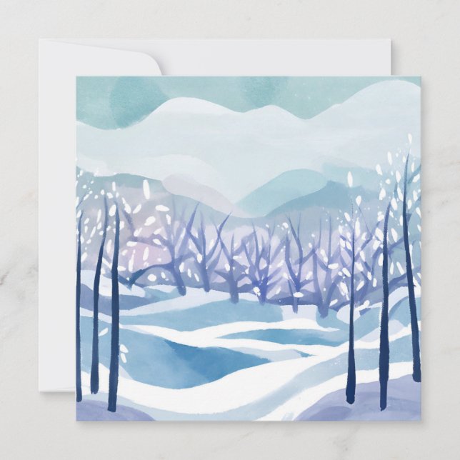 Winter Wonderland Snowy Blue Watercolor Painting Card (Front)