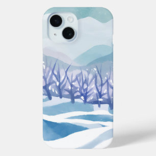 Winter Wonderland Snowy Blue Watercolor Painting iPhone 15 Case