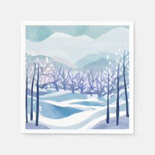 Winter Wonderland Snowy Blue Watercolor Painting Napkin