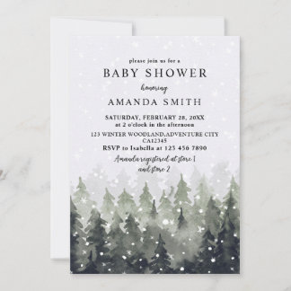 Winter Wonderland Snowy Forest Baby Shower Invitation