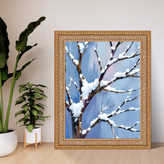Winter Wonderland Snowy Tree Branches Painted Poster