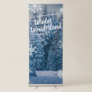 Winter Wonderland Snowy Trees Party Backdrop Retractable Banner