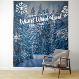 Winter Wonderland Snowy Trees    Party Backdrop Tapestry