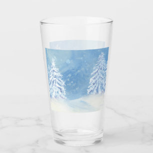 Winter Wonderland Snowy Trees Snow Fall Watercolor Glass