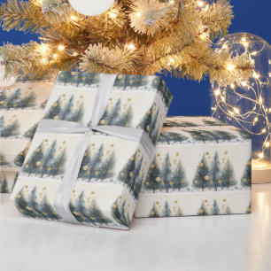 Winter Wonderland Sparkle & Gold Trees Wrapping Paper