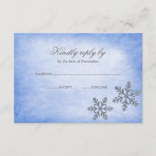 Winter Wonderland Sparkle Snowflakes Blue RSVP Card