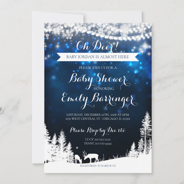 Winter Wonderland Starry Night Deer Baby Shower Invitation (Front)