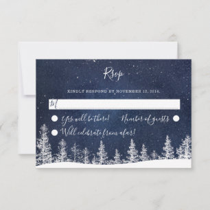 Winter Wonderland Starry Night Snow Forest Wedding RSVP Card