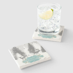 Winter Wonderland Stone Coaster - Teal