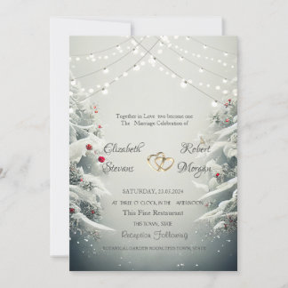 Winter Wonderland, String Lights Balls Wedding Invitation
