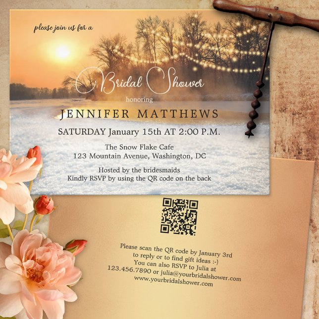 Winter Wonderland String Lights QR Bridal Shower Invitation (Creator Uploaded)