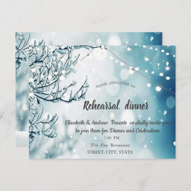 Winter Wonderland, String Lights Rehearsal Dinner Invitation (Front/Back)