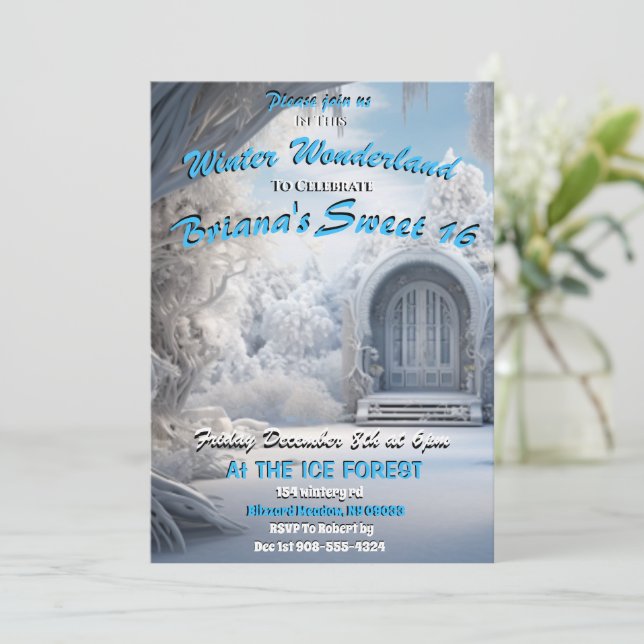 Winter Wonderland Sweet 16 Invitations (Standing Front)