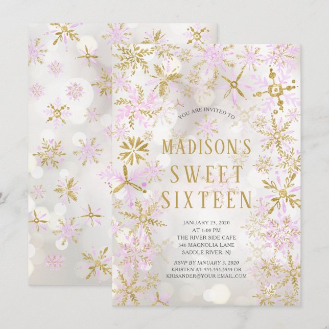 Winter Wonderland Sweet Sixteen Birthday Party Inv Invitation (Front/Back)