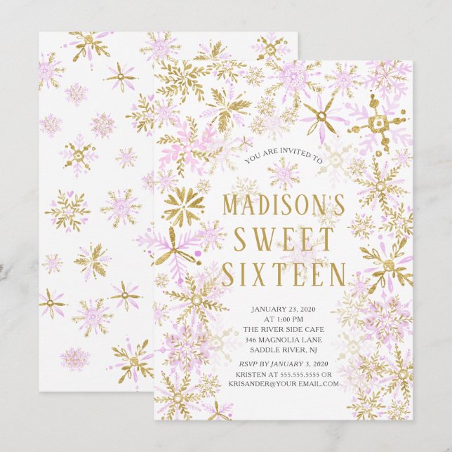 Winter Wonderland Sweet Sixteen Birthday Party Inv Invitation (Front/Back)