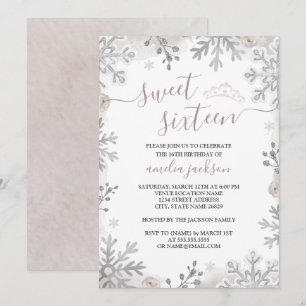 Winter Wonderland Sweet Sixteen Blush Tiara  Invitation
