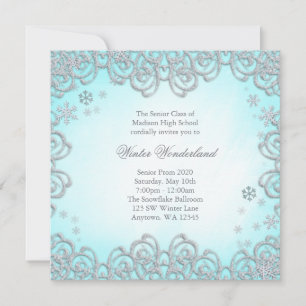 Winter Wonderland Swirl Snowflakes Prom Invitation