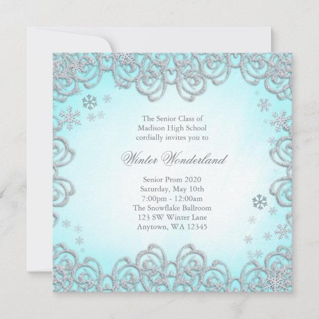Winter Wonderland Swirl Snowflakes Prom Invitation (Front)