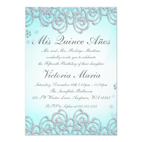 Winter Wonderland Swirl Snowflakes Quinceanera Card