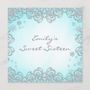 Winter Wonderland Swirl Snowflakes Sweet 16 Invitation