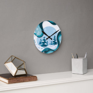 Winter Wonderland Teal Snowflake Wall Clock