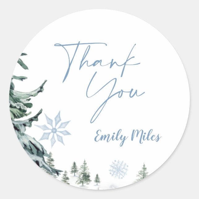 Winter Wonderland Thank You Classic Round Sticker (Front)